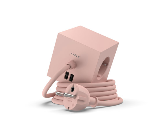 SQUARE 1 with Dual USB A ports & Magnetic base, 1.8m - OLD PINK | Enchufes USB | Avolt