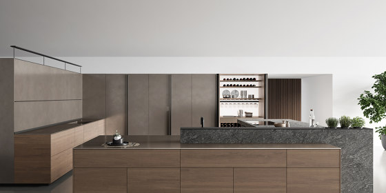 Artematica Tactile Walnut with Pewter Stainless Steel New Logica | Fitted kitchens | Valcucine