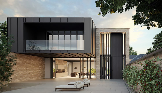 Synua | Porta blindata a bilico verticale con rivestimento in alluminio | Porte casa | Oikos – Architetture d’ingresso