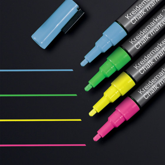 Rotulador de tiza 20, punta redonda, pink, gelb, verde, azul, 4 und. | Plumas | Sigel