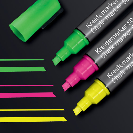 Rotulador de tiza 50, punta biselada, pink, verde, gelb, 3 und. | Plumas | Sigel