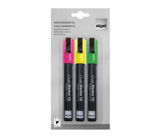 Chalk markers 50, chisel tip, pink, green, yellow, 3 pcs. | Pens | Sigel