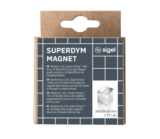 Aimant SuperDym C20 "Super-Strong", Cube-Design, argent, 1 pièces | Accessoires de bureau | Sigel