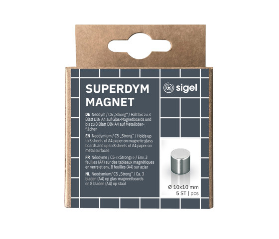 SuperDym-Magnete C5 "Strong", Zylinder-Design, silber, 5 Stück | Schreibtischutensilien | Sigel