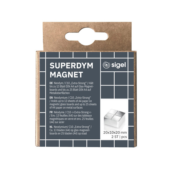 SuperDym magnets C10 "Extra-Strong", Cube-Design, silver, 2 pcs. | Desk accessories | Sigel