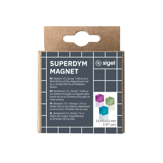 Imanes SuperDym C5 "Strong", Cube-Design, turquesa, pink, verde claro, 3 und. | Accesorios de escritorio | Sigel