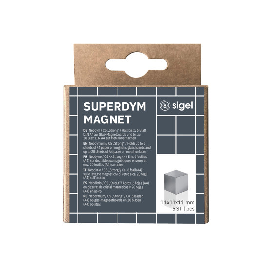 SuperDym-Magnete C5 "Strong", Cube-Design, silbergrau, 5 Stück | Schreibtischutensilien | Sigel