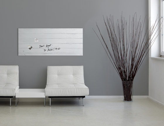 Tableau magnétique en verre Artverum, motif White Wood, mat, 130 x 55 cm | Chevalets de conférence / tableaux | Sigel