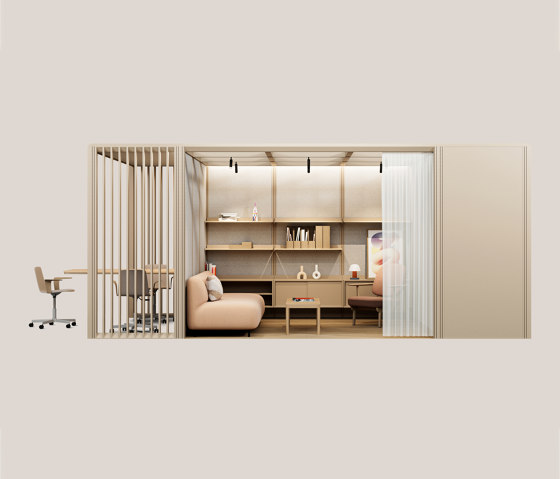 Modular Multifunctional Hub: Meet + Lounge + Support in Sand Beige | Systèmes room-in-room | Mute