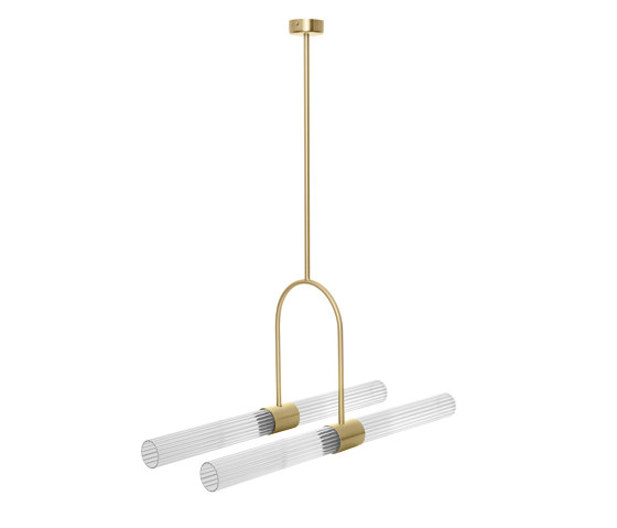 Sbarlusc | Double Suspension Lamp Gold Brass Trasparent Glass | Suspended lights | LUCE TU