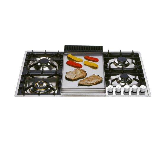 Professional Plus | 90 cm stainless steel flush gas hob 5 burners and fry top | Placas de cocina | ILVE