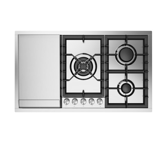 Professional Plus | 90 cm stainless steel flush gas hob with 5 burners - Dual and fry top | Placas de cocina | ILVE