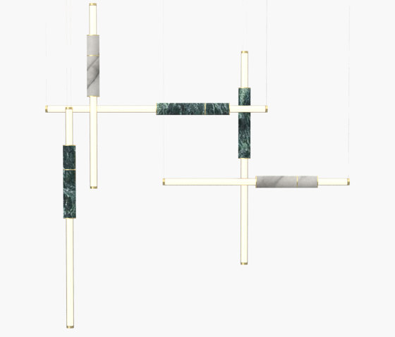 Light Pipe | S 58—12 - Brushed Brass - Green / White | Suspended lights | Empty State