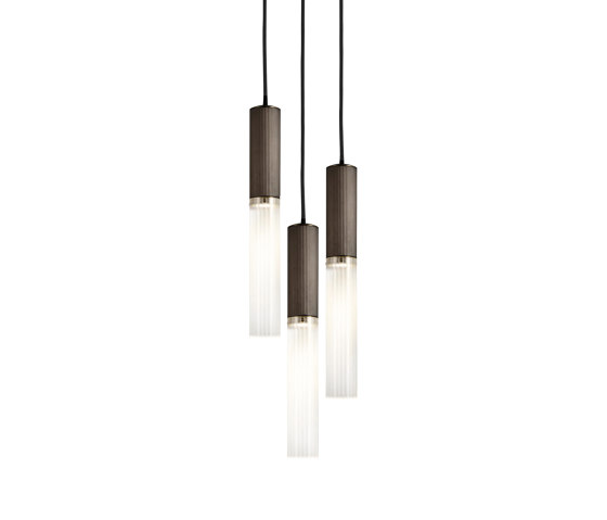 Flume | 50 Pendant - 3 Drop Grouping - Bronze & Frosted Reeded Glass | Suspended lights | J. Adams & Co