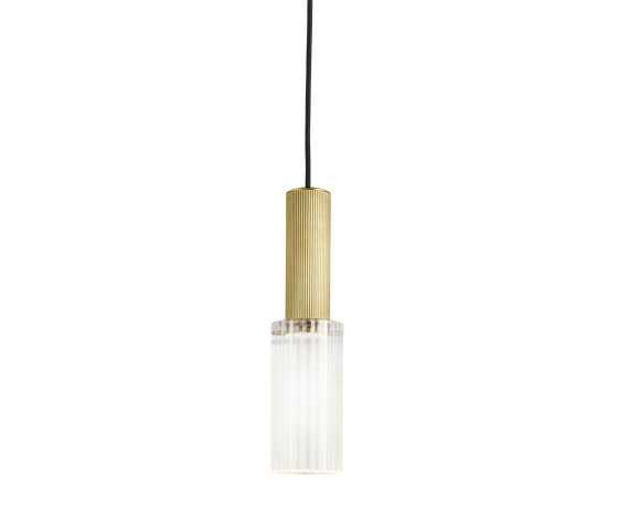 Flume | 80 Pendant - Satin Brass & Frosted Reeded Glass | Lámparas de suspensión | J. Adams & Co