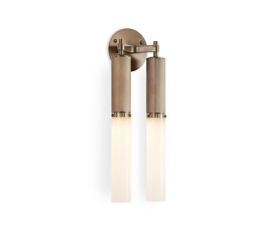 Flume | Double Wall Light - Antique Brass & Frosted Reeded Glass | Wall lights | J. Adams & Co