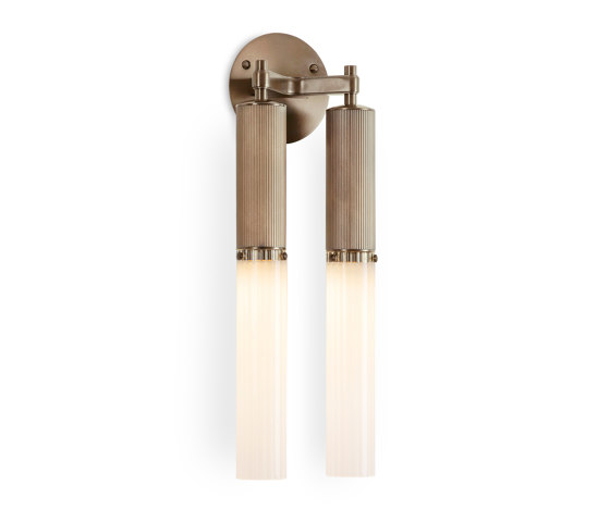 Flume | Double Wall Light - Antique Brass & Frosted Glass | Wall lights | J. Adams & Co