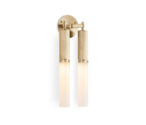 Flume | Double Wall Light - Satin Brass & Frosted Reeded Glass | Wall lights | J. Adams & Co