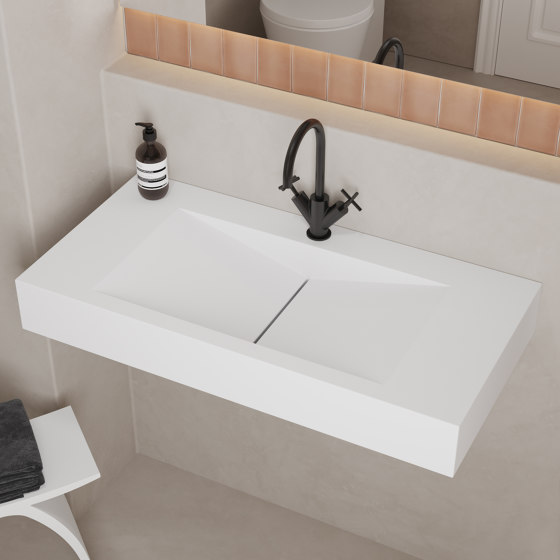SOLID SURFACE | Anemone Solid Surface Wall Mounted Washbasin - 90cm | Wash basins | Riluxa