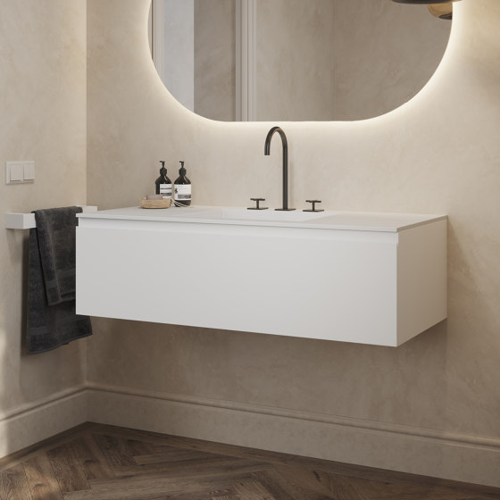MDF + CORIAN® | Lavabo Sagitta Corian® + Mueble de pared Gaia Classic - 1 cajón | Armarios lavabo | Riluxa