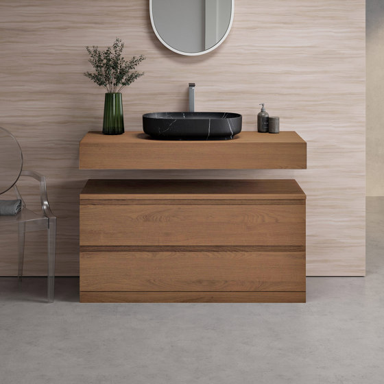 SOLID WOOD | Gaia Wood Freistehende Badezimmermöbel aus Eiche Massiv - 2x1 Schubladen | Waschtischunterschränke | Riluxa