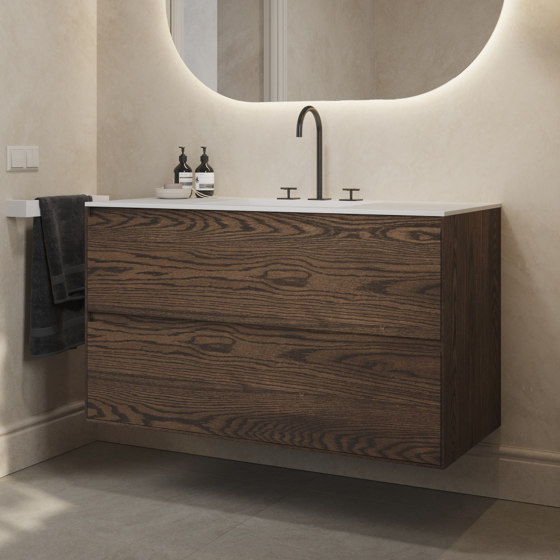 SOLID WOOD | Mueble bajo lavabo suspendido Modulo de madera maciza de roble oscura - 2 cajones | Armarios lavabo | Riluxa