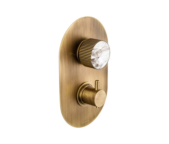 Chiasso | Concealed Thermostatic Shower With 2 Ways Diverter With Breccia Capraia Matt Marble Handle Insert Soft Bronze | Grifería para duchas | BAGNODESIGN