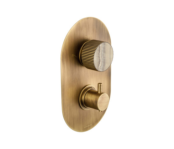 Chiasso | Concealed Thermostatic Shower With 2 Ways Diverter With Sand Levigato Marble Handle Insert Soft Bronze | Rubinetteria doccia | BAGNODESIGN