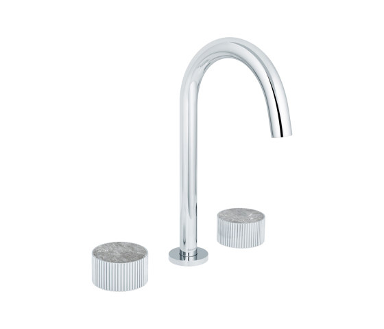 Chiasso | Deck Mounted 3 Hole Basin Mixer With Roma Diamond Grigio Marble Handle Insert Chrome | Wash basin taps | BAGNODESIGN