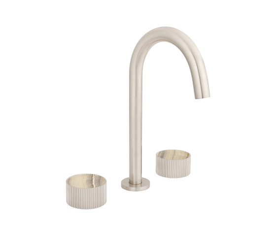 Chiasso | Deck Mounted 3 Hole Basin Mixer With Sand Levigato Marble Handle Insert Brushed Nickel | Grifería para lavabos | BAGNODESIGN