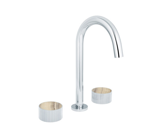Chiasso | Deck Mounted 3 Hole Basin Mixer With Sand Levigato Marble Handle Insert Chrome | Robinetterie pour lavabo | BAGNODESIGN
