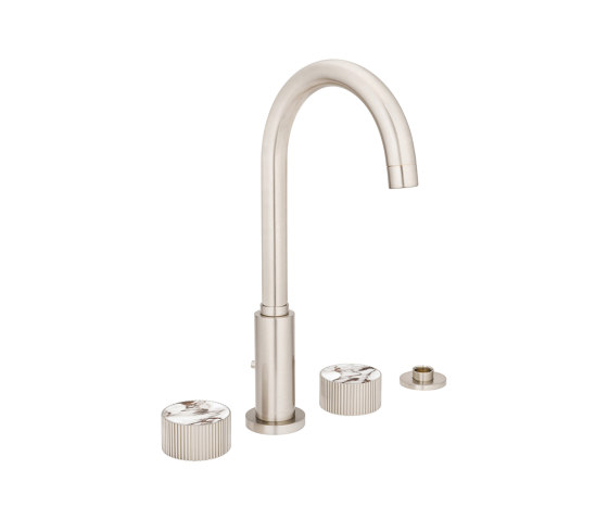 Chiasso | Deck Mounted 4 Hole Bath Mixer With Breccia Capraia Matt Marble Handle Insert Brushed Nickel | Robinetterie pour baignoire | BAGNODESIGN