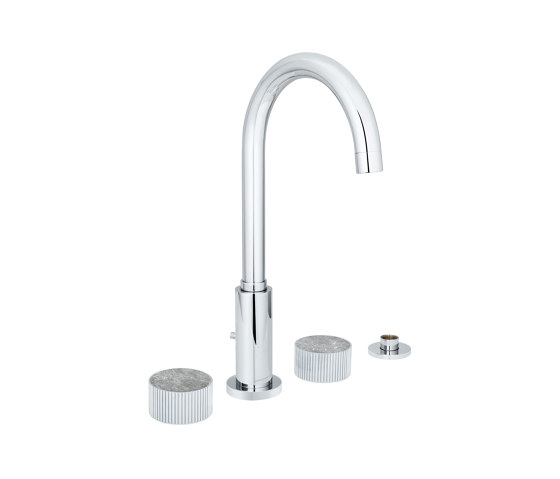 Chiasso | Deck Mounted 4 Hole Bath Mixer With Roma Diamond Grigio Marble Handle Insert Chrome | Bath taps | BAGNODESIGN
