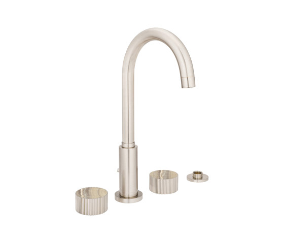 Chiasso | Deck Mounted 4 Hole Bath Mixer With Sand Levigato Marble Handle Insert Brushed Nickel | Bath taps | BAGNODESIGN