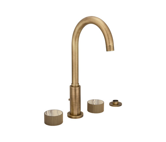 Chiasso | Deck Mounted 4 Hole Bath Mixer With Sand Levigato Marble Handle Insert Soft Bronze | Bath taps | BAGNODESIGN