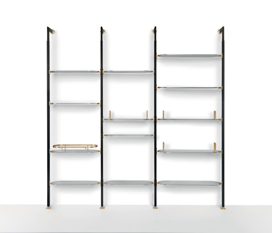 Alba Bibliothèque - Version avec fixation au mur et étagères en aluminium anodisé satiné | Étagères | ARFLEX