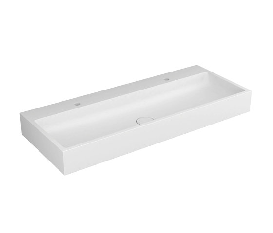 Washbasin white 120 x 48cm with 2 tap holes right + left solid surface white matt | Wash basins | Vigour