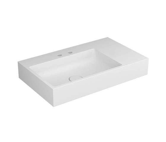 Washbasin white 80 x 48 cm asymmetric left white for 2-hole tap, back in solid surface material | Lavabos | Vigour