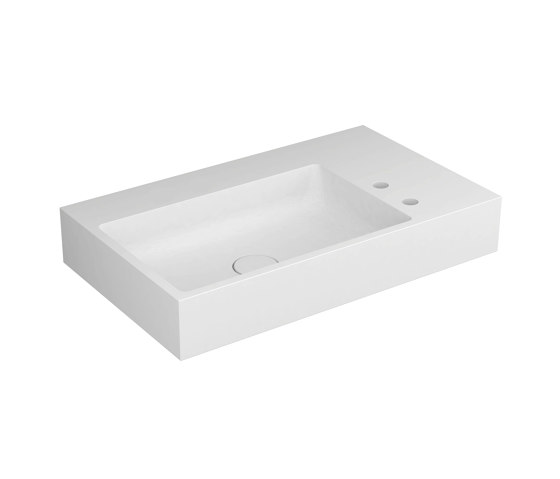 Washbasin white 80 x 48cm asymmetric left for 2-hole tap on the side in solid surface material white | Lavabos | Vigour