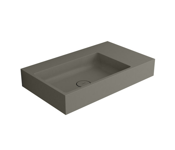 Washbasin white 80 x 48 cm asymmetric right without tap hole solid surface concrete | Wash basins | Vigour