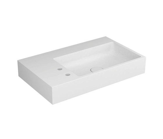Washbasin white 80 x 48 cm asymmetric right white for 2-hole tap on the side in solid surface material | Wash basins | Vigour