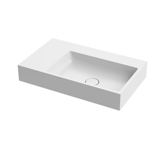 Washbasin white 80 x 48 cm asymmetric right without tap hole solid surface white matt | Lavabos | Vigour