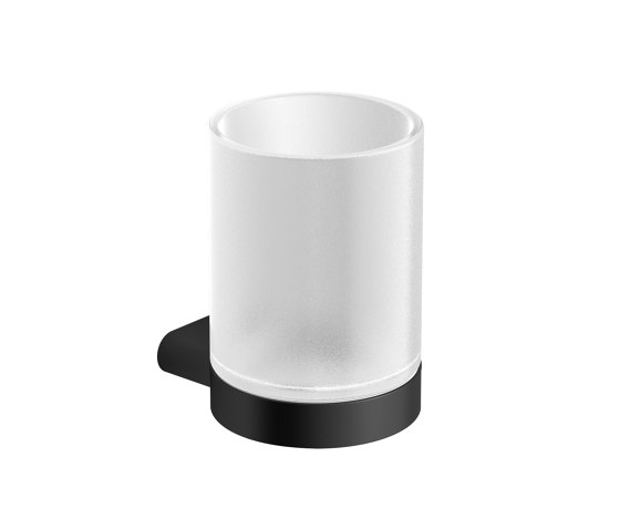 Glashalter white mit sat. Kristallglas schwarz matt | Zahnbürstenhalter | Vigour
