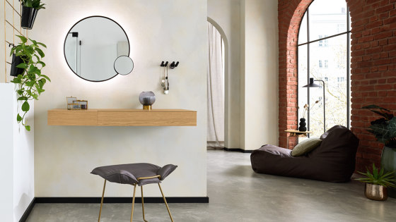 Round mirror including vanity mirror 5x, 600 x 600 x 50 mm, matt white frame with indirect lighting | Specchi da bagno | Vigour