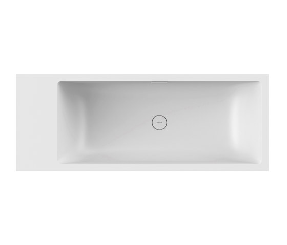 Bath in solid surface material white free-standing 208 x 80 cm with spout white matt shelf on left | Bathtubs | Vigour
