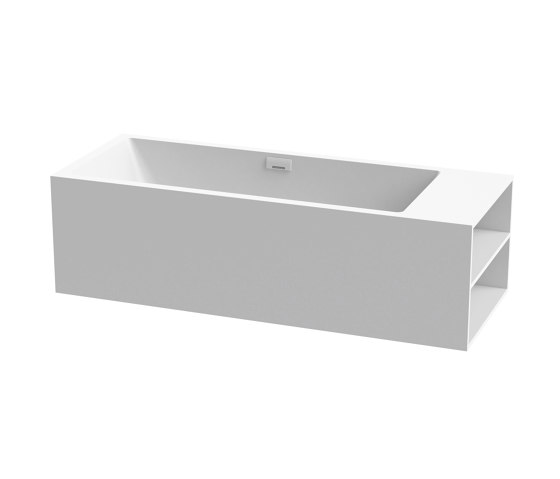 Bath in solid surface material white free-standing 208 x 80 cm with spout matt white shelf on right | Bathtubs | Vigour