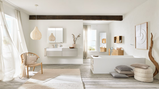 Back-to-wall bath solid surface white 208 x 80 cm 2-sided left matt white with shelf | Bañeras | Vigour