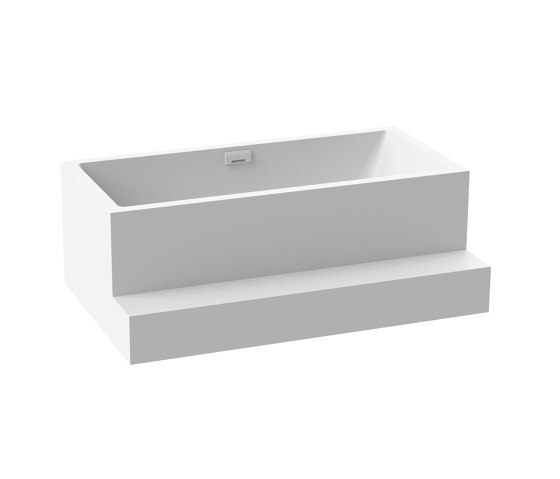 Back-to-wall bath solid surface white 170 x 104 cm 2-sided right with spout matt white with step | Bañeras | Vigour