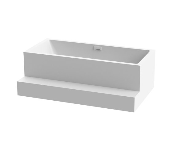 Back-to-wall bath solid surface white 180 x 104 cm 2-sided left with spout matt white with step | Vasche | Vigour