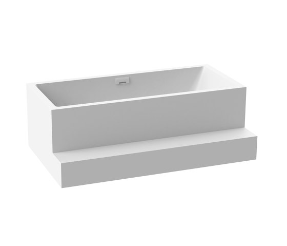 Back-to-wall bath solid surface white 180 x 104 cm 2-sided right with spout matt white with step | Bañeras | Vigour